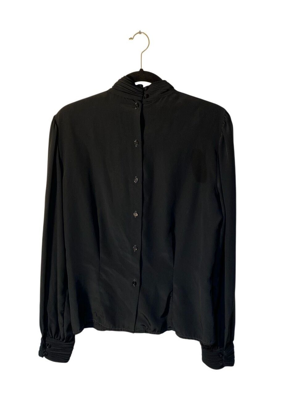 VTG Michelle Stuart black, long sleeve back button down blouse S